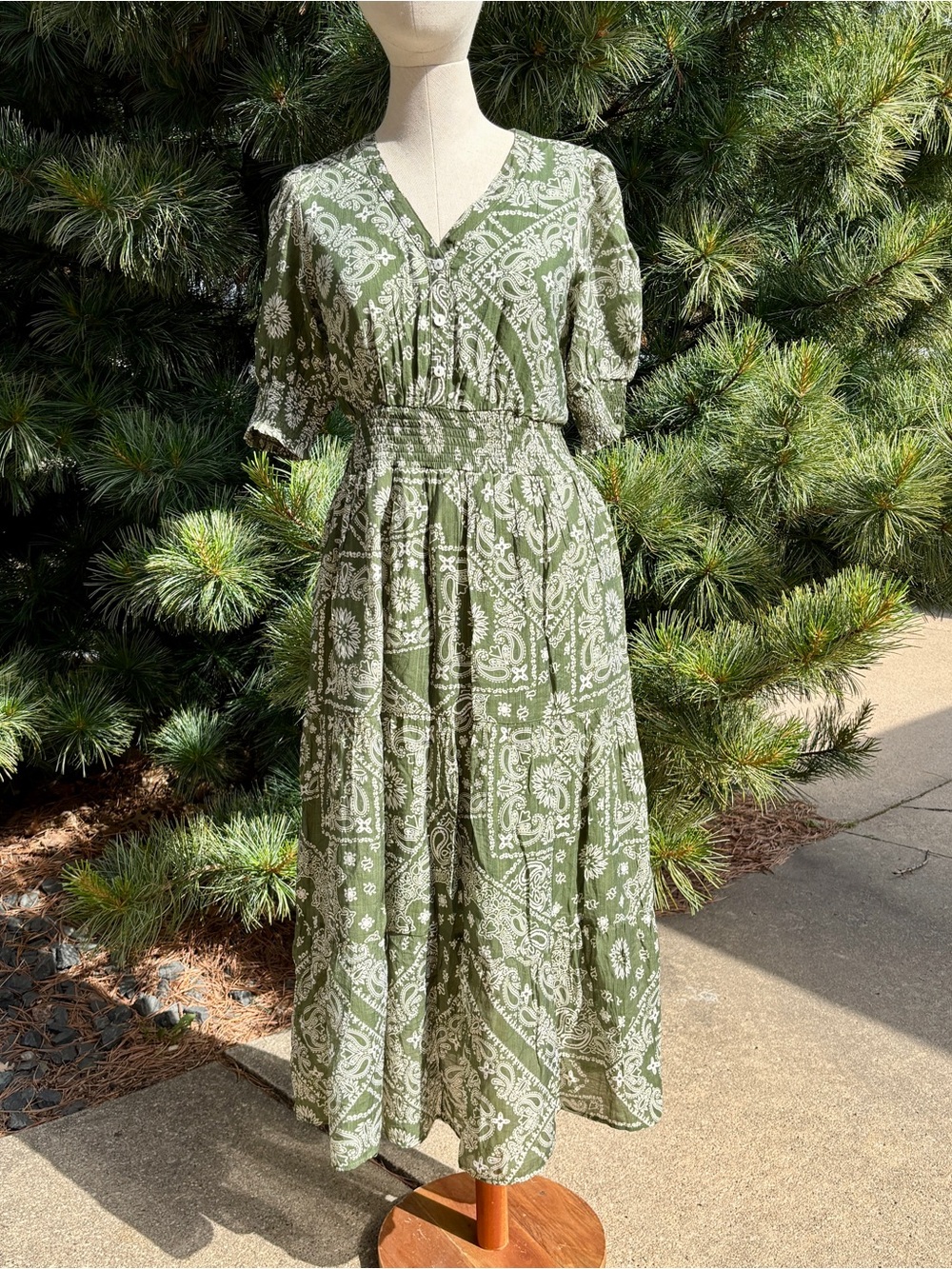 Olive Green Paisley Maxi Dress - Bohme 🍁